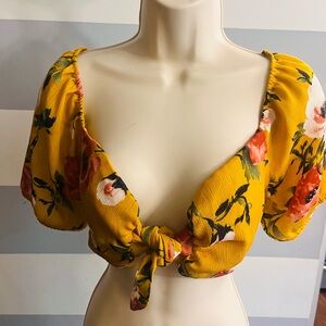 Isis Yellow Puff Sleeve Crop Blouse